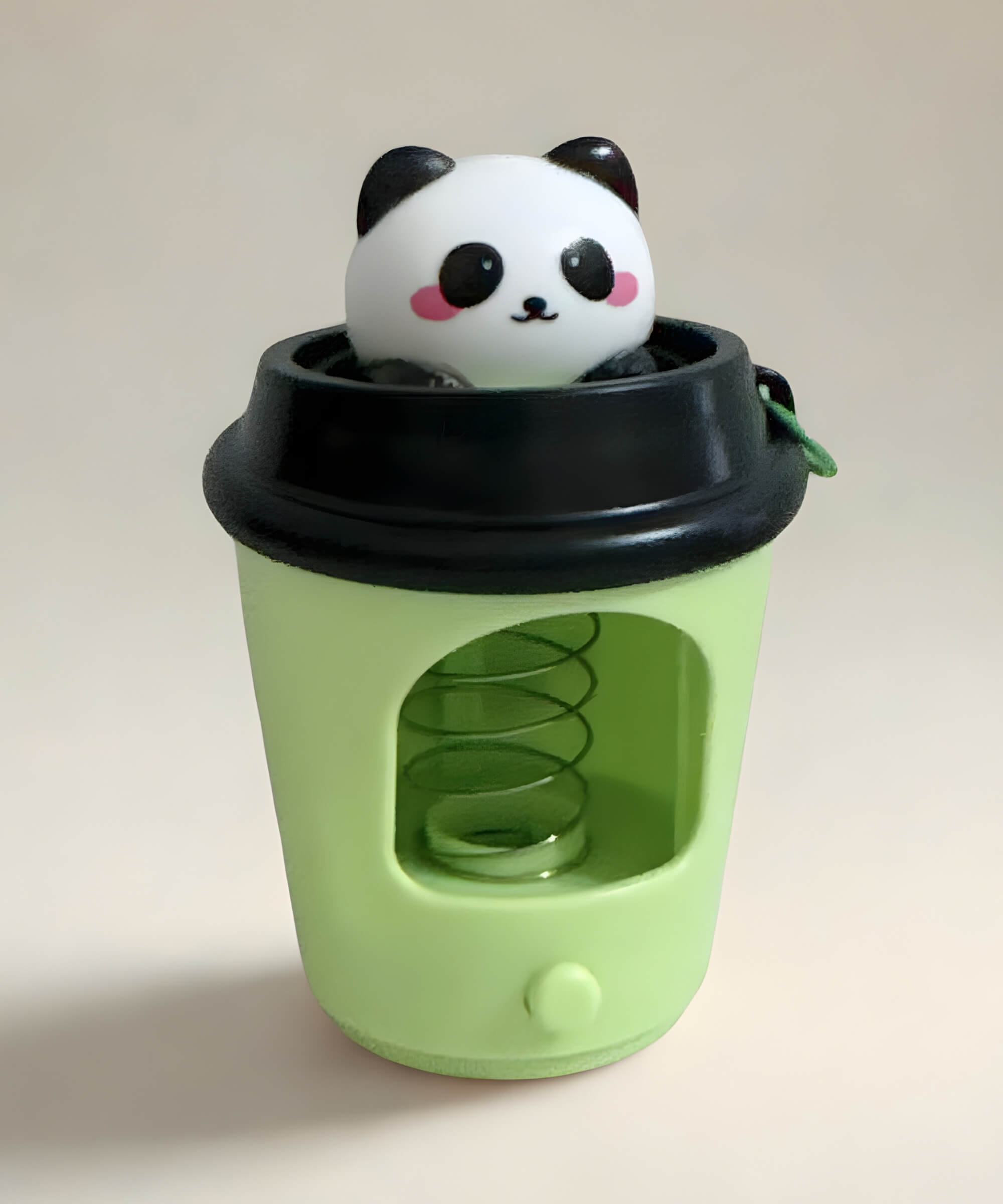 Panda pop-up coffee cup LED keychain light-up spring animal bag charm green